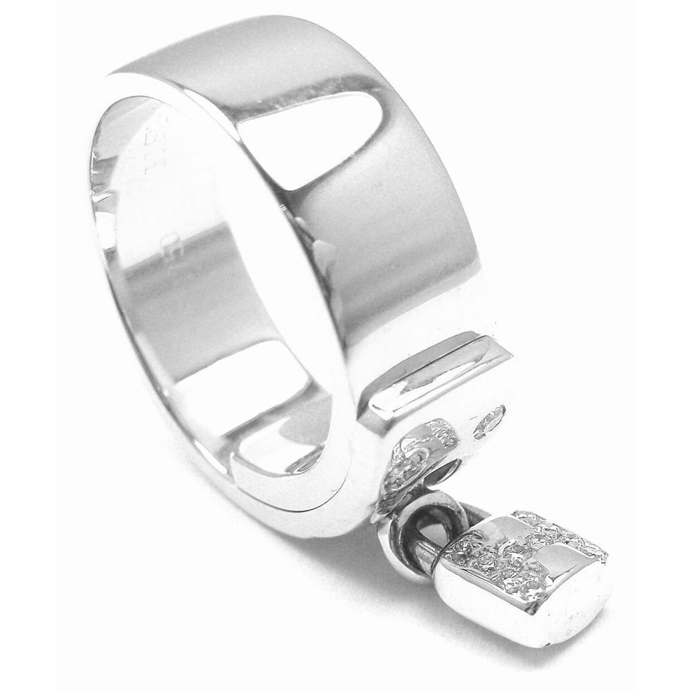 Authentic! Hermes 18k White Gold Diamond "H" Lock Band Ring Size 5​ - Picture 4 of 8
